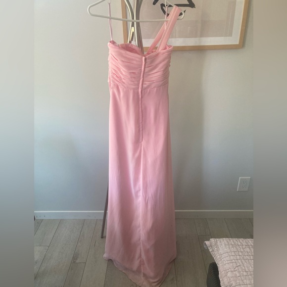 Custom-made blush pink chiffon one shoulder dress - Picture 4 of 7